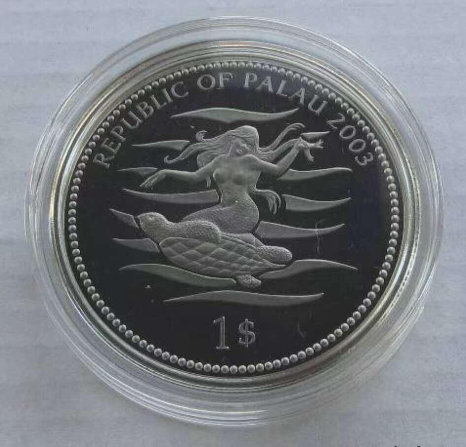 【币将精彩】世界钱币拍卖（2026-2-4） 帕劳2003年美人鱼海地世界幻彩纪念币  面值1元，铜镍合金 直径38.61毫米，精制。