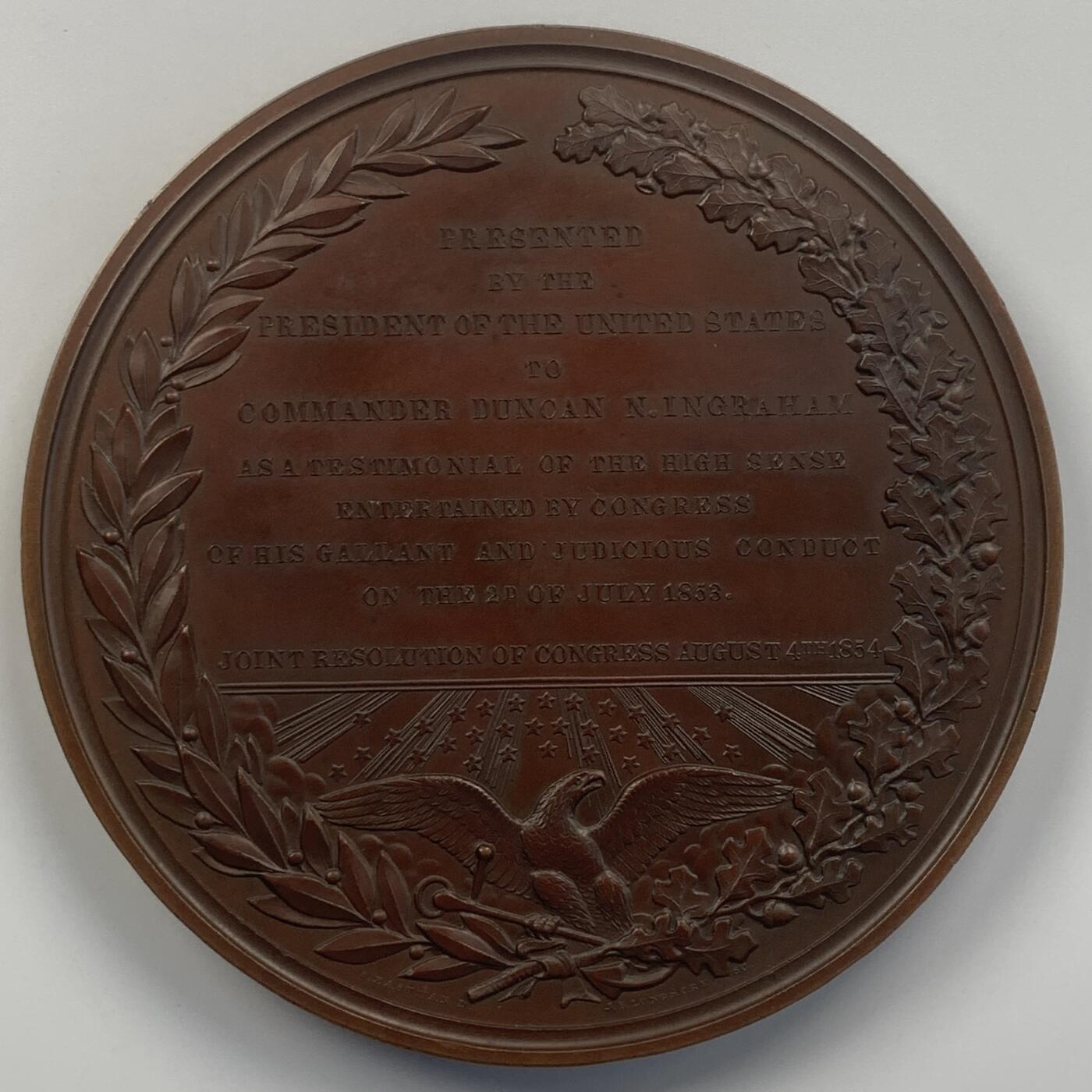 掌中浮雕-藏着的欧洲第049场 1854年邓肯·英格拉姆的营救马丁·科什塔，102mm，Peter F Cross, James B Longacre and S Eastman雕刻