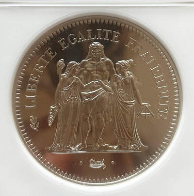 NGC-PF69 1979法国大力神50法郎加厚银币 69分盒子证书 - NGC-PF69 1979法国大力神50法郎加厚银币 69分盒子证书