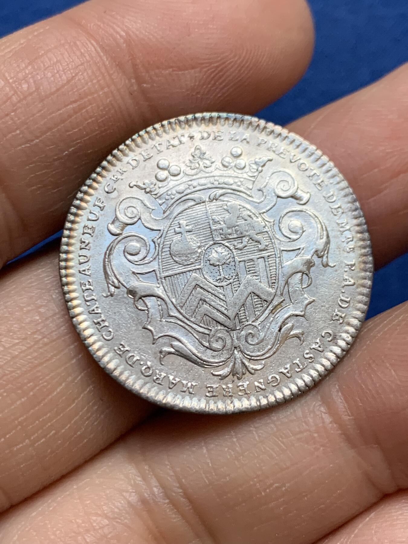 《竞宝斋》第458场 周日，周一，周二   3场连拍 （全场包邮）欢迎送拍 法国法兰西城镇银质代币，7.5g，29mm