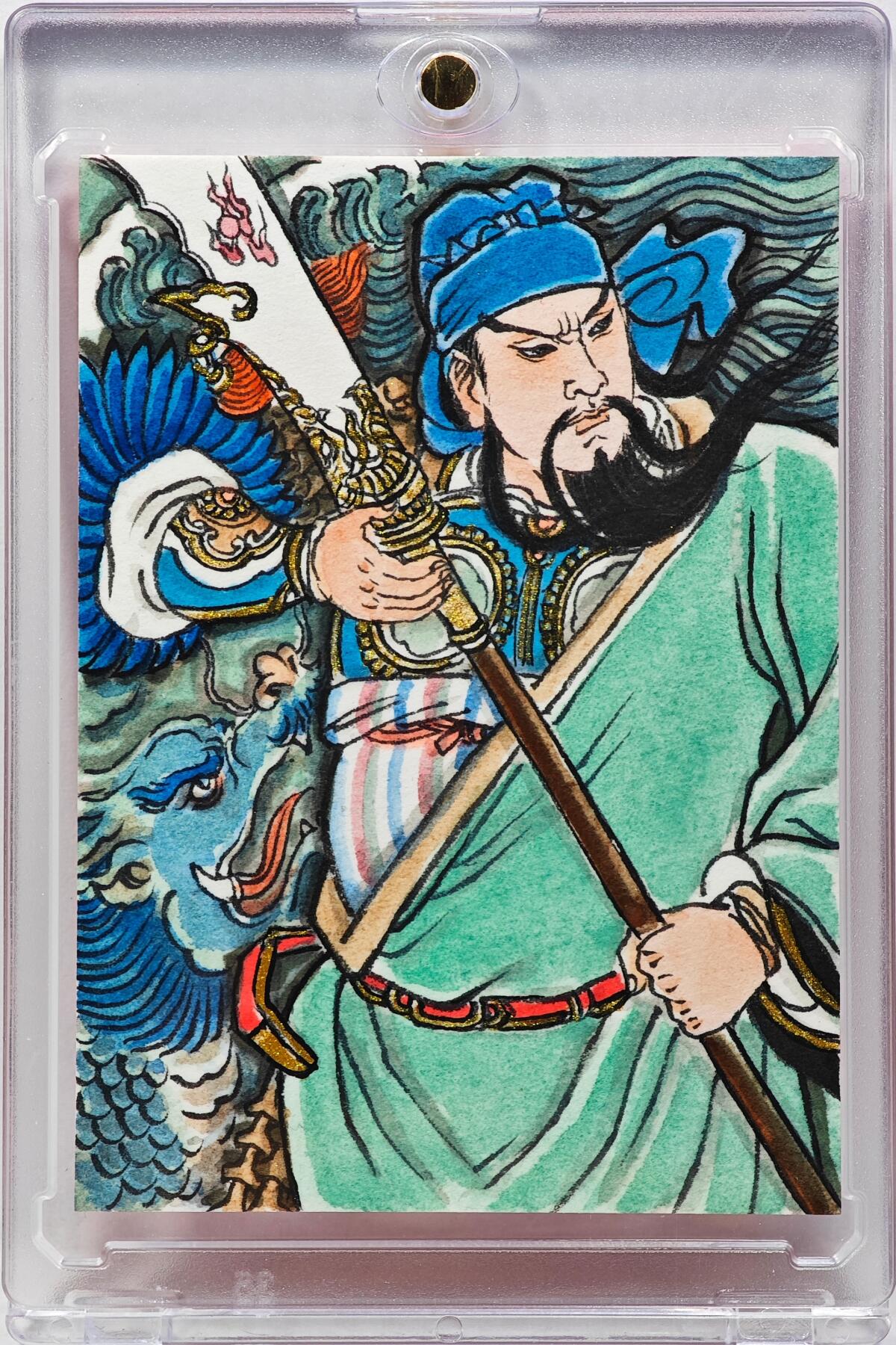 白泽拍卖卡牌手绘专场第31期（岁寒知松柏 春意已可期） 2025 卢艺丰手绘卡 西路财神关云长  卢艺丰背简绘 卡砖封装