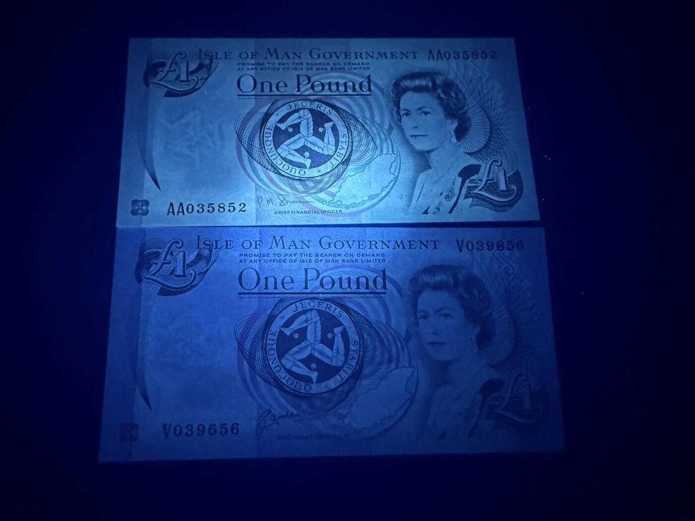 【炜奕收藏】，第五十七期，英联邦女王专场 1991&2009年马恩岛1镑，UNC品相，号码均无47，包含一张AA冠