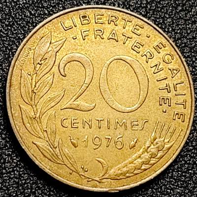 泉币菌-第168场- 精品福利场 - 23mm 法国20分 1976年 黄铜硬币 