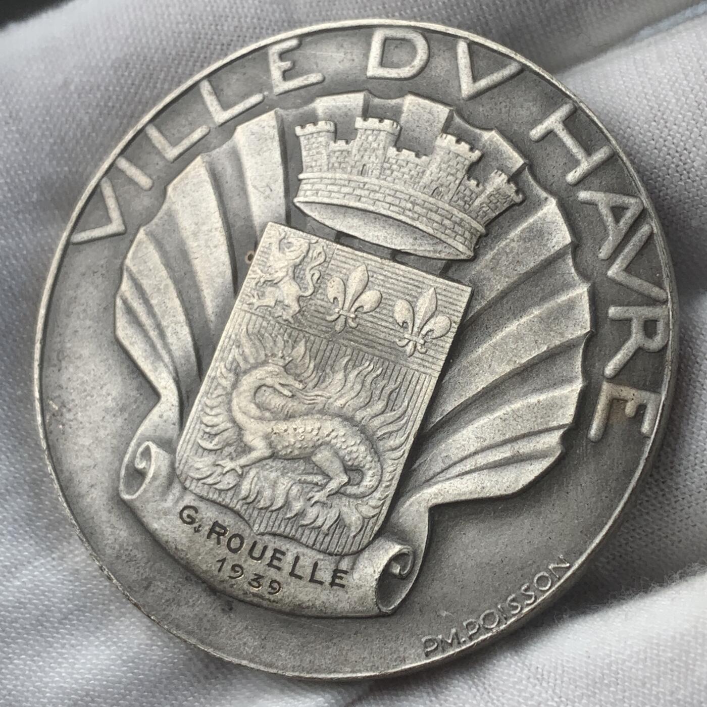 掌中浮雕-藏着的欧洲第049场 法国勒阿弗尔市镀银铜章，50mm