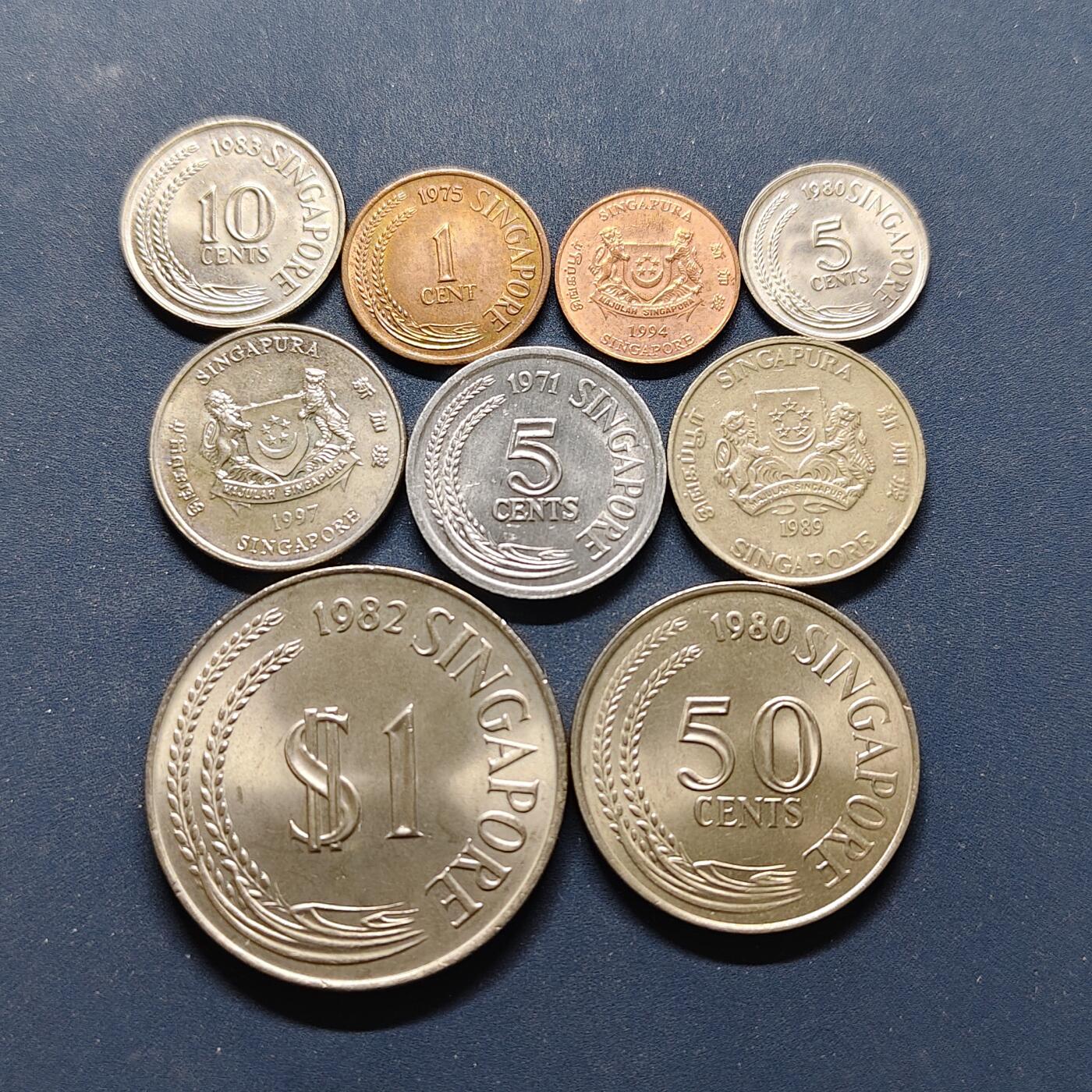 【全场包邮】纯粹捡漏拍494场 新加坡各年份散币9枚一组-含动物版5枚+花版3枚+FAO纪念币