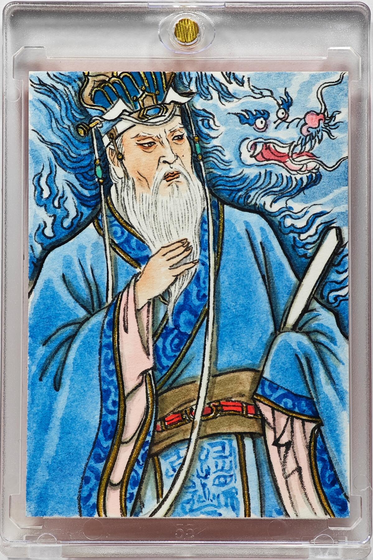 白泽拍卖卡牌手绘专场第31期（岁寒知松柏 春意已可期） 2025 卢艺丰手绘卡 东路财神比干  卢艺丰背简绘 卡砖封装