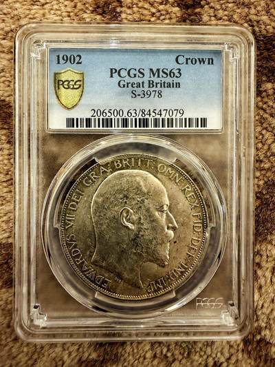 【Blue Auction】世界纸币精拍第775期——18级TOP拍卖/信誉/品质/专业/高效💫 -    英国 1902年爱德华七世 克朗大银币 PCGS MS63 圣乔治屠龙