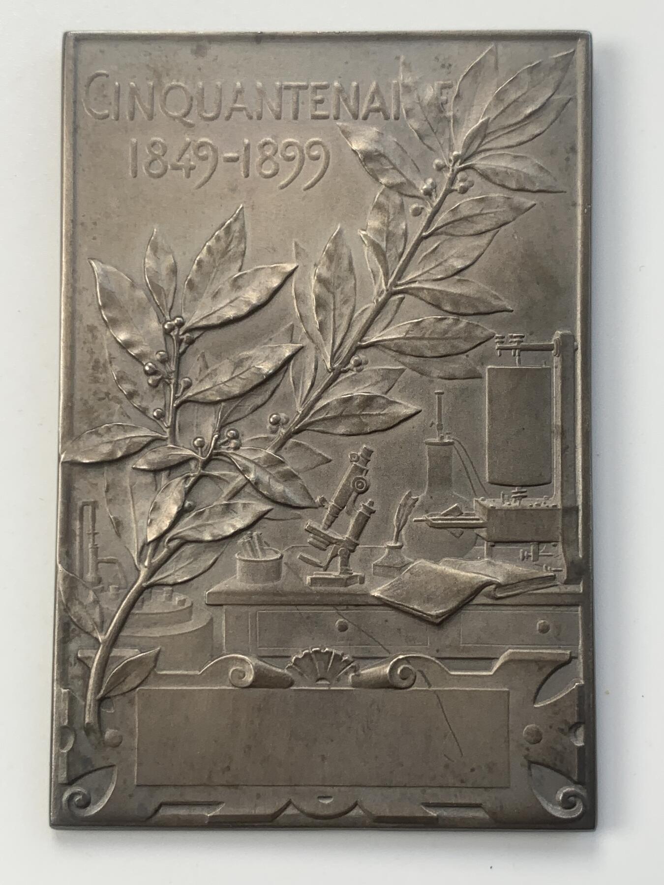 掌中浮雕-藏着的欧洲第049场 “法国生物协会成立五十周年”镀银铜章 ，72mm*48mm，原盒