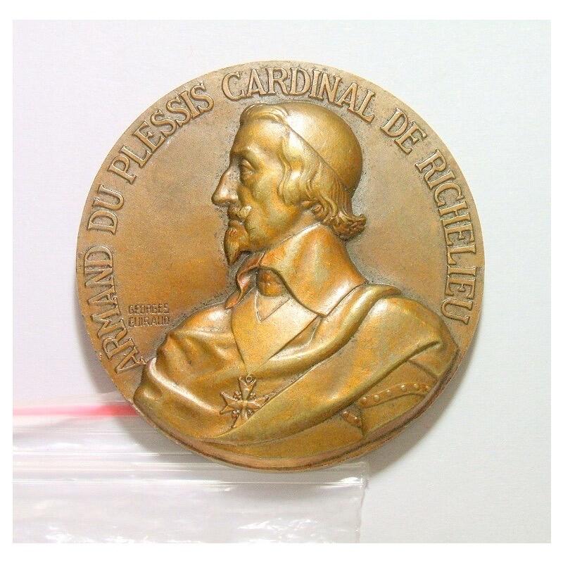 【旋风钱币】1月17日19:00准时开拍 精美欧洲币章、银币银章、第三帝国钱币等 全场包邮！ 法国1940年 红衣主教黎塞留+同名战列舰高浮雕精制大铜章 42MM