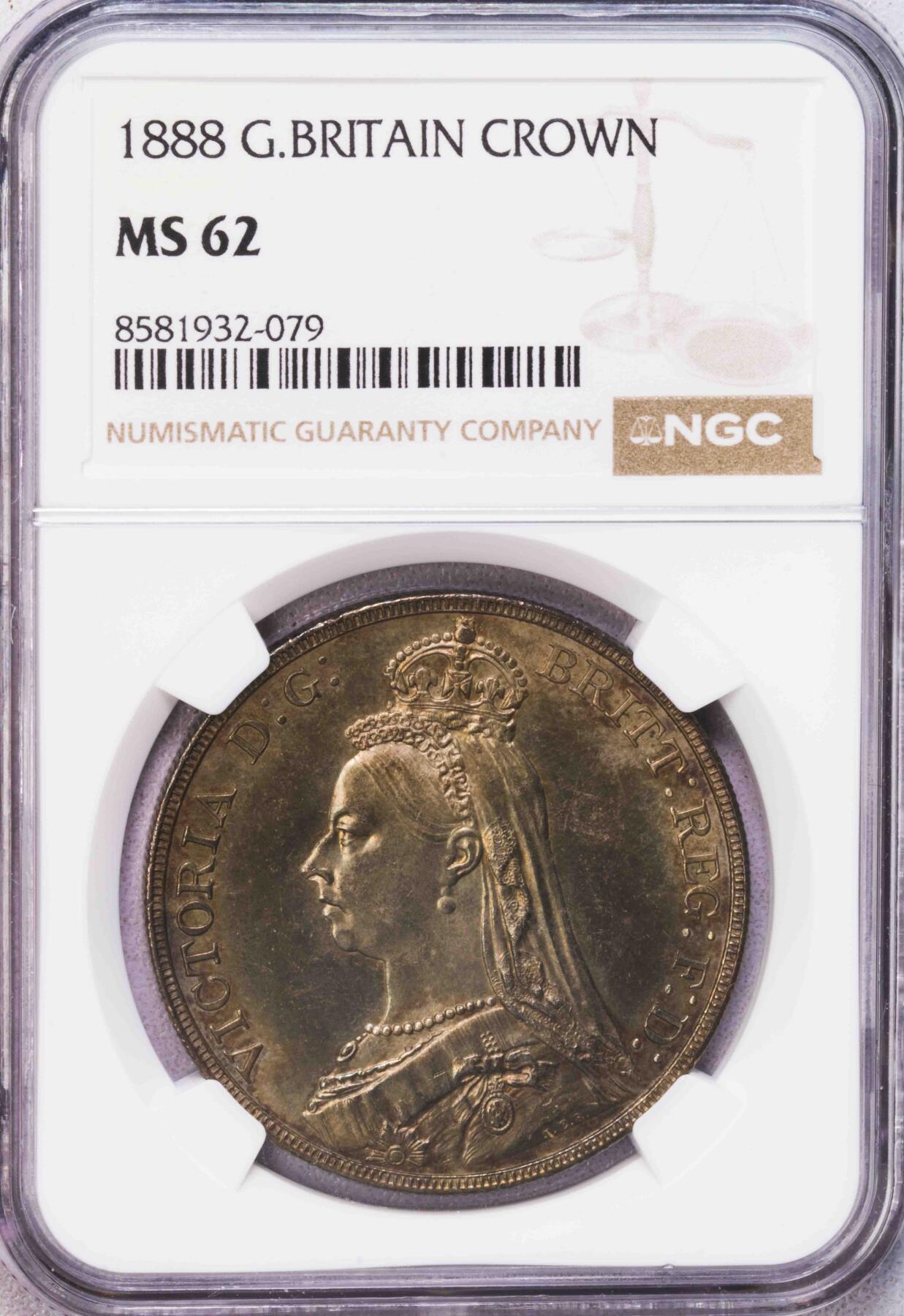 NGC-MS62 1888英国小维高冠马剑克朗 特年