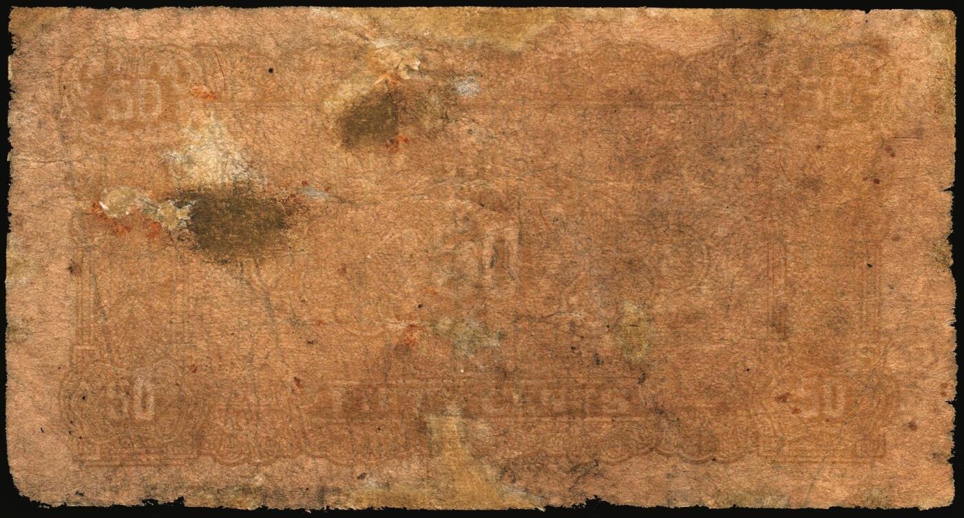 宜和2025年秋季拍卖 纸币 民国三十年（1941年）江淮银行蓝色伍角2枚，牛耕地图，Pick#S3116；六品，有修