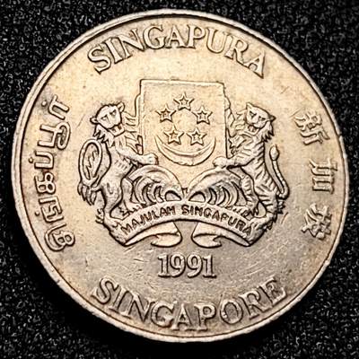 泉币菌-第168场- 精品福利场 - 1991 高币值 新加坡20分 绒球花 高盾徽版 直径21.36mm