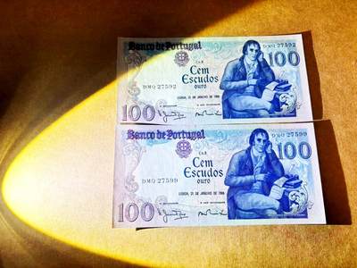 【Blue Auction】世界纸币精拍第775期——18级TOP拍卖/信誉/品质/专业/高效💫 - 【一组2张】葡萄牙 1994年100埃斯库多 背面大场景 UNC品相