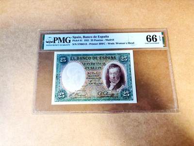 【Blue Auction】世界纸币精拍第775期——18级TOP拍卖/信誉/品质/专业/高效💫 - 西班牙 1931年25比塞塔 PMG66EPQ 
