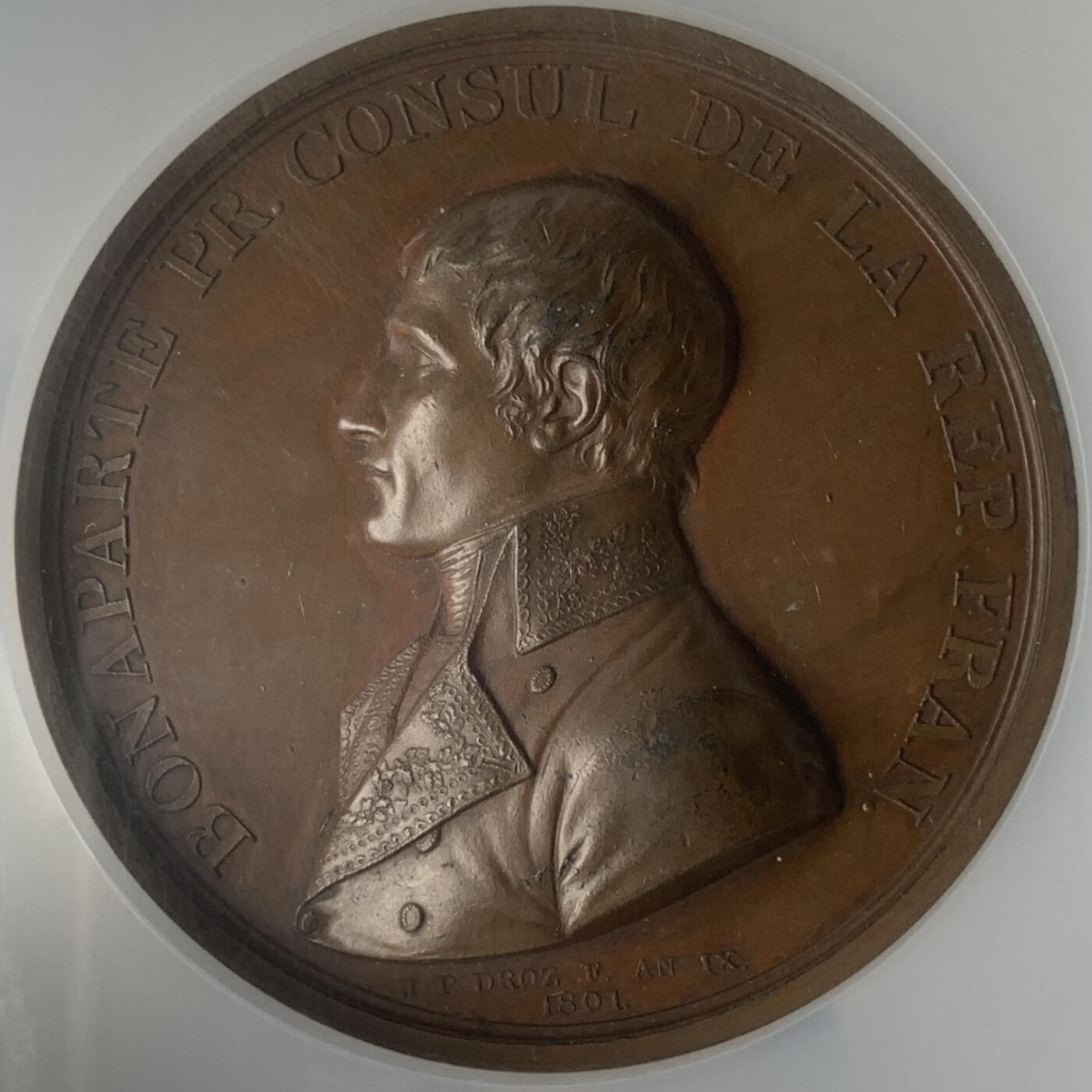 掌中浮雕-藏着的欧洲第049场 NGC MS62 : 1801年拿破仑一世原铸大铜章 吕内维尔和平协定大铜章 , 55mm