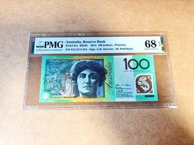 【Blue Auction】世界纸币精拍第775期——18级TOP拍卖/信誉/品质/专业/高效💫 - 【111444双豹子号数二】澳大利亚 2014年100元 PMG68EPQ 高分