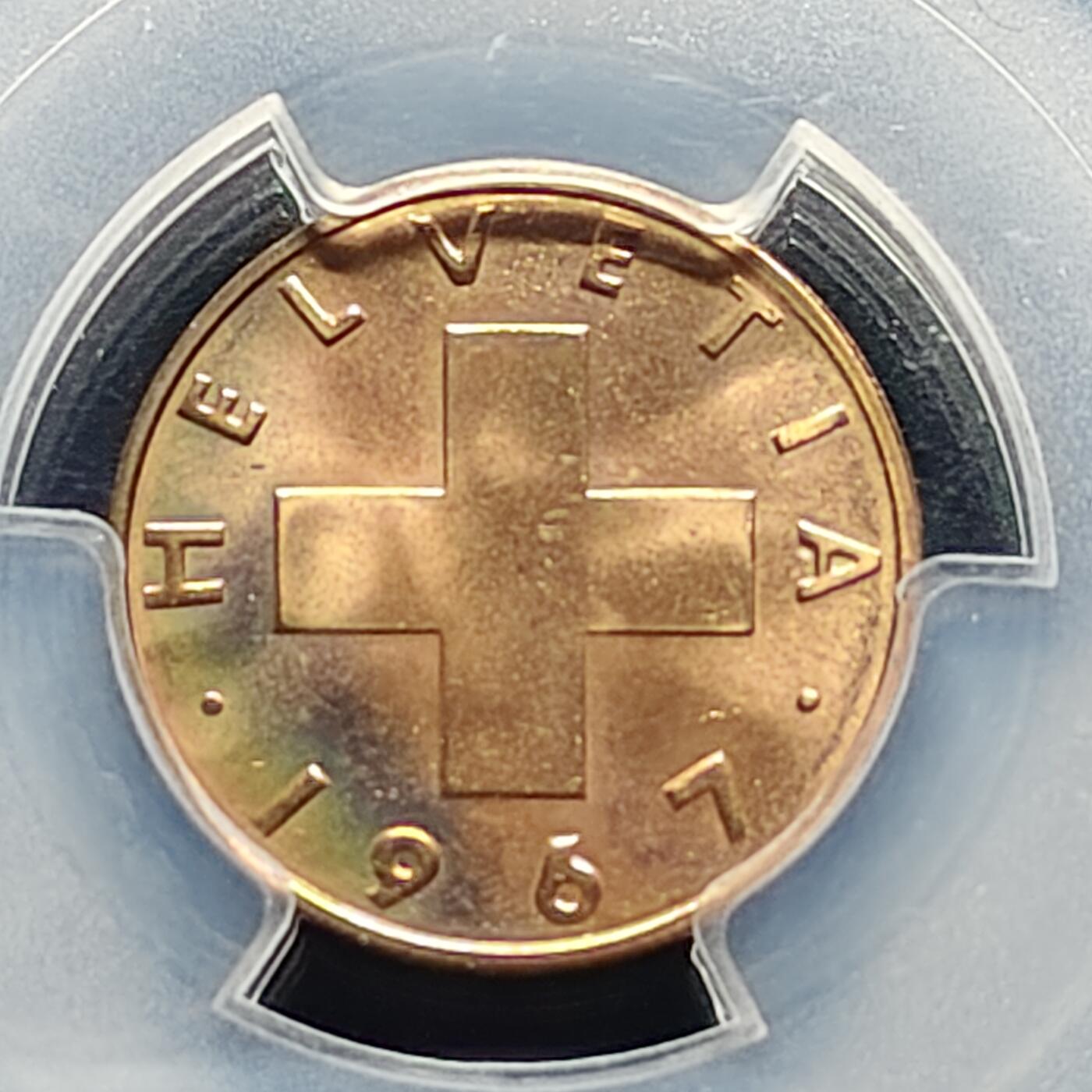 【全场包邮】纯粹捡漏拍495场-持续更新中 瑞士1967年2分-PCGS MS66 RD