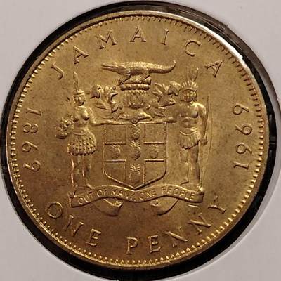 布加迪🐬～世界钱币(上海)🌾第 269 期 /  各国套币和散币 - 英属牙买加🇯🇲 1964年 1便士