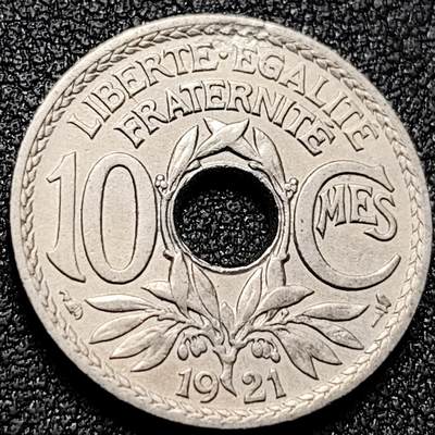 泉币菌-第170场- 精品福利场 - 少见原光极美 法国10生丁中孔币 21MM  1921年 