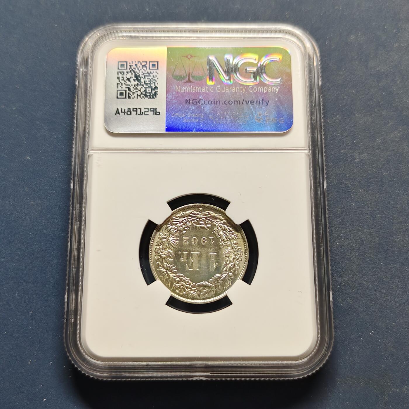 【全场包邮】纯粹捡漏拍495场-持续更新中 瑞士1962年1法郎银币-NGC MS63