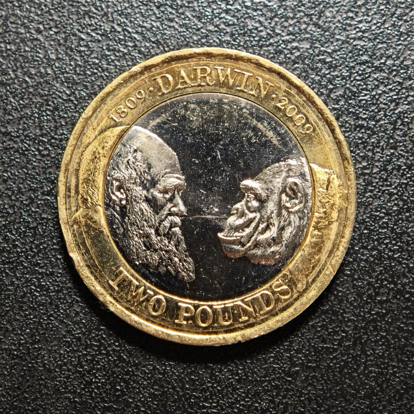 【德藏】世界币章拍卖第162期（拍品征集中~欢迎藏友联系） 2009年 英国达尔文诞辰200周年双金属2英镑纪念币 直径约：28.3mm；重约：11.9g