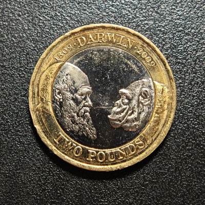 【德藏】世界币章拍卖第162期（拍品征集中~欢迎藏友联系） - 2009年 英国达尔文诞辰200周年双金属2英镑纪念币 直径约：28.3mm；重约：11.9g