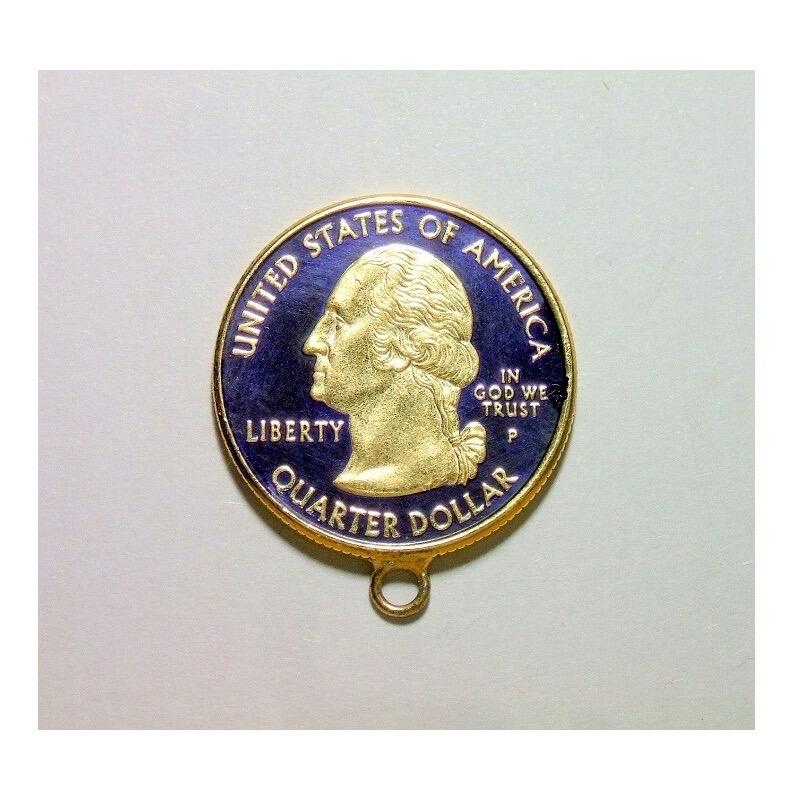 纯手工 美国2002年田纳西州 华盛顿琅彩镀金高浮雕精制币章吊坠  25MM