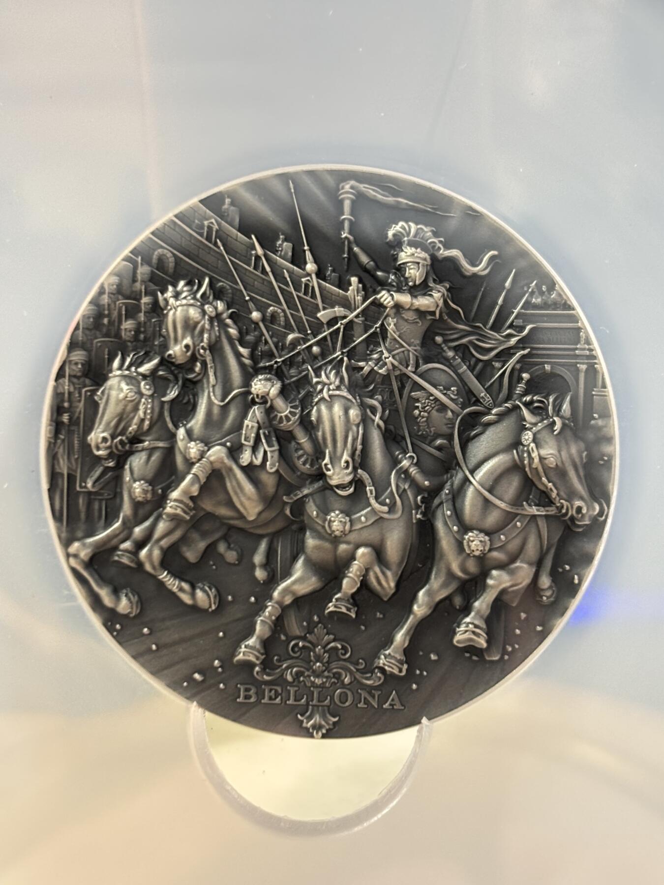 第188期拍卖 纽埃2018年古罗马诸神2战争女神贝罗娜2盎司高浮雕银币评级币NGC-MS70无盒无证书，999银，发行量500枚