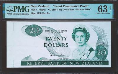 世界靓号纸钞第八十一期 - 1981-85年新西兰20元 未发行 PROOF钞 PMG63