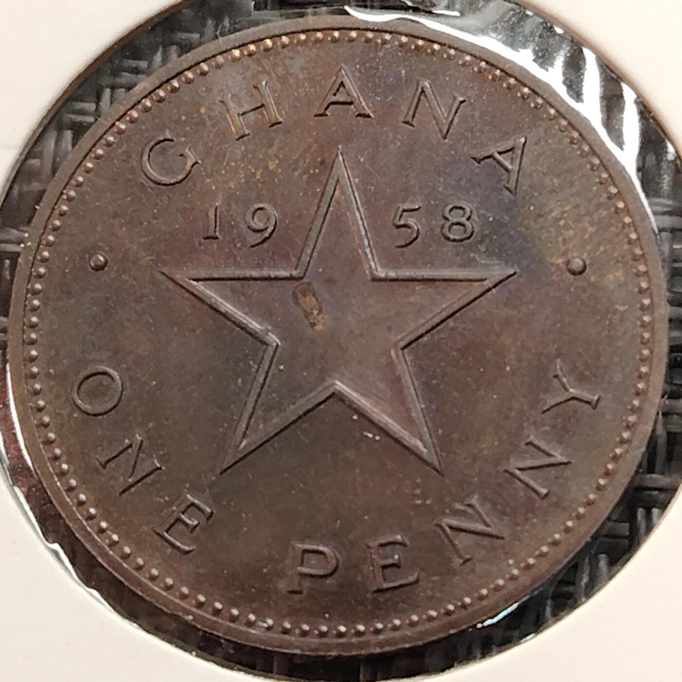 布加迪🐬～世界钱币(上海)🌾第 269 期 /  各国套币和散币 加纳🇬🇭 1958年 1便士