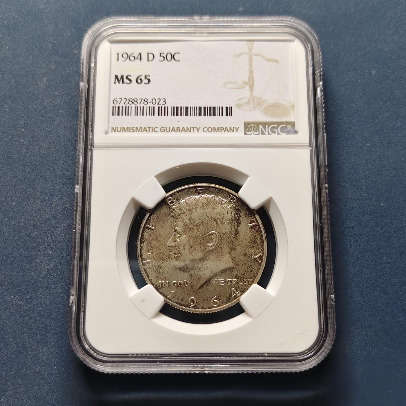 【全场包邮】纯粹捡漏拍495场-持续更新中 美国1964年1964年肯尼迪半元独年版高银币-NGC MS65