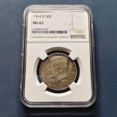 【全场包邮】纯粹捡漏拍495场-持续更新中 - 美国1964年1964年肯尼迪半元独年版高银币-NGC MS65