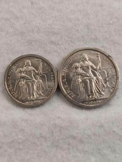 G&W世界散币，银币处理专场（第43场） - 法属新喀里多尼亚1949年1，2法郎 2枚  样币