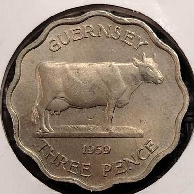 布加迪🐬～世界钱币(上海)🌾第 269 期 /  各国套币和散币 - 根西岛 1959年 3便士