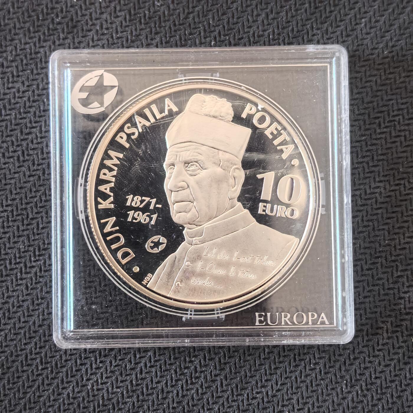 道一币馆币章第一百六十三场 欧洲之星 马耳他2013年诗人邓·卡尔姆·普赛拉10欧元精制银币 28.28g 925s