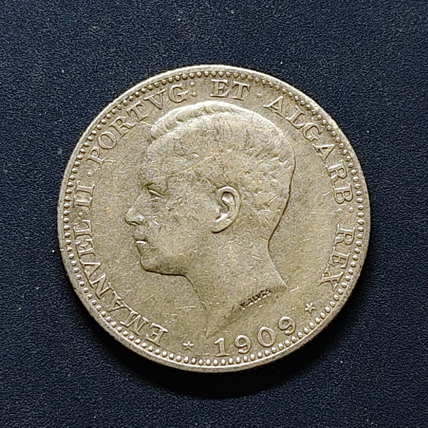 【全场包邮】纯粹捡漏拍494场 葡萄牙1909年艾曼努尔二世200瑞斯银币