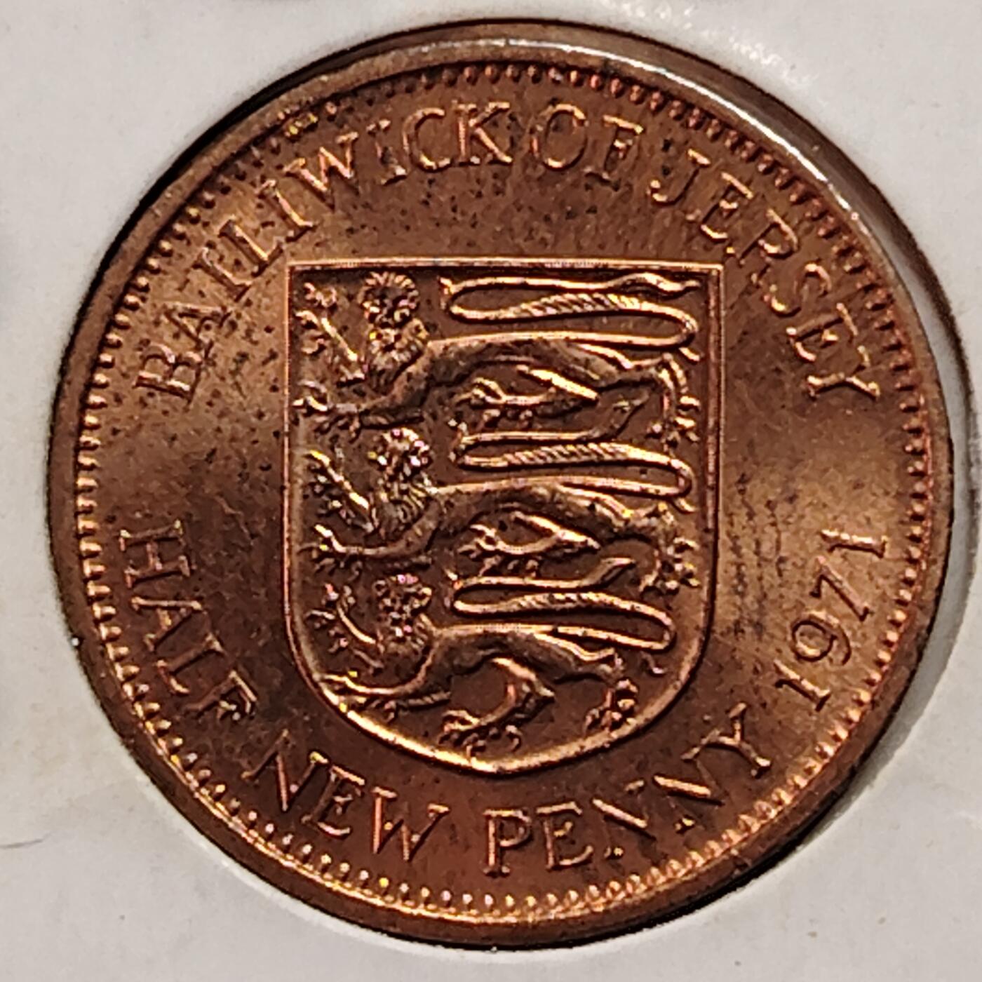 布加迪🐬～世界钱币(上海)🌾第 269 期 /  各国套币和散币 泽西岛 1971年 1/2便士 原光好品