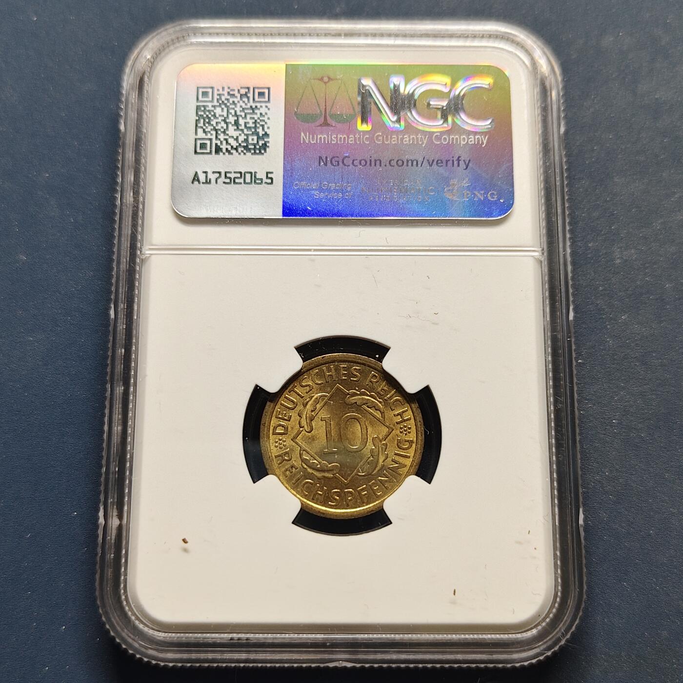 【全场包邮】纯粹捡漏拍495场-持续更新中 德国魏玛共和国1936年10芬妮-NGC MS65