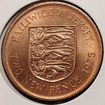 布加迪🐬～世界钱币(上海)🌾第 269 期 /  各国套币和散币 - 泽西岛 1975年 2便士 原光好品