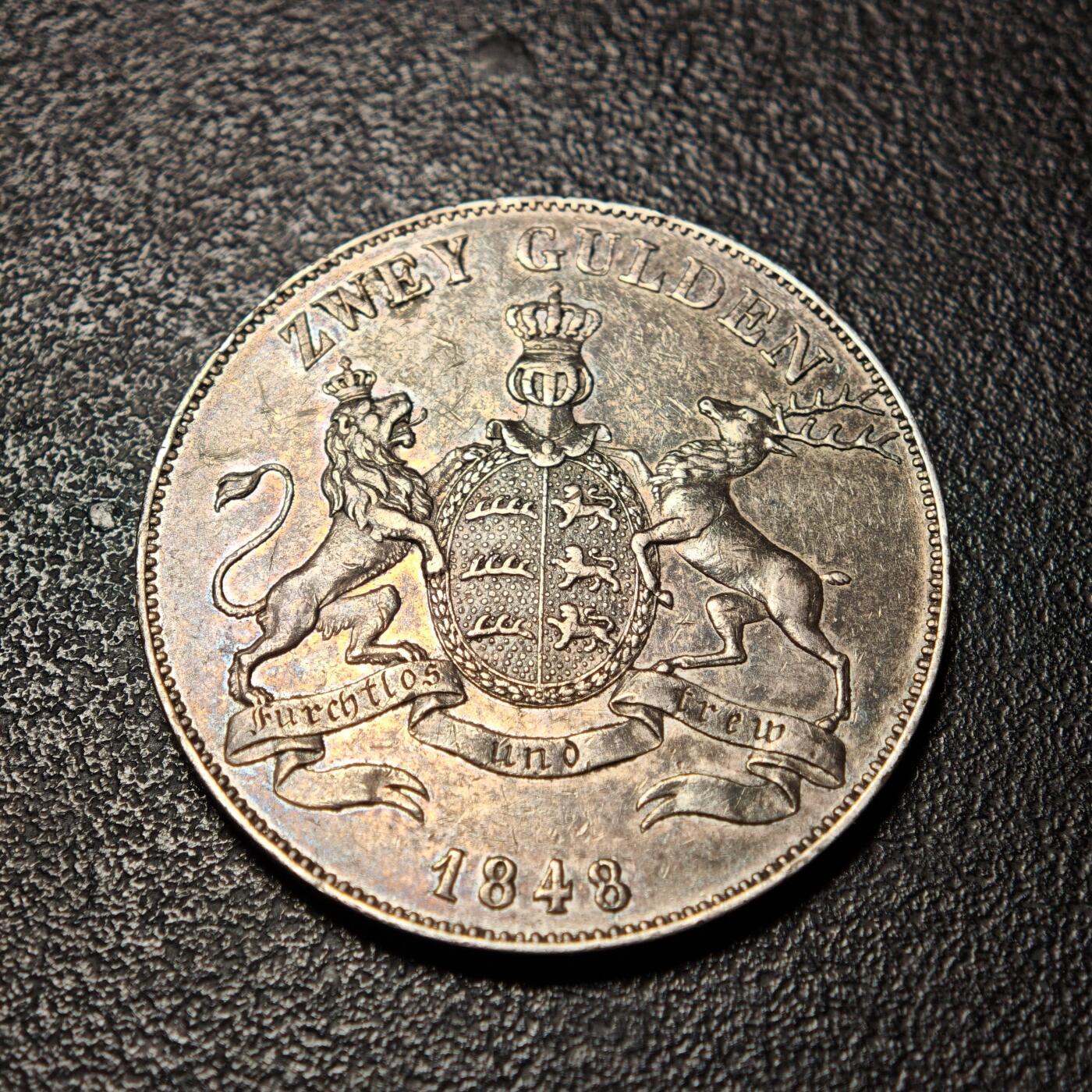 【德藏】世界币章拍卖第162期（拍品征集中~欢迎藏友联系） 1848年 德国符腾堡威廉一世2盾银币 直径约：35.6mm；重约：21.1g