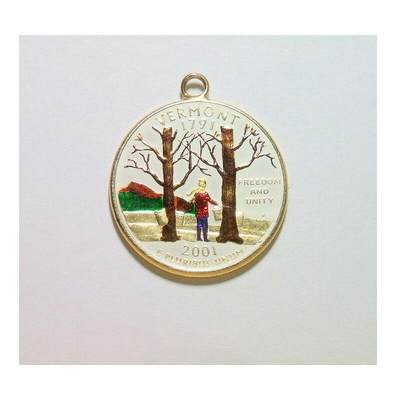 纯手工 美国2001年佛蒙特州 华盛顿琅彩镀金高浮雕精制币章吊坠 25MM - 纯手工 美国2001年佛蒙特州 华盛顿琅彩镀金高浮雕精制币章吊坠 25MM