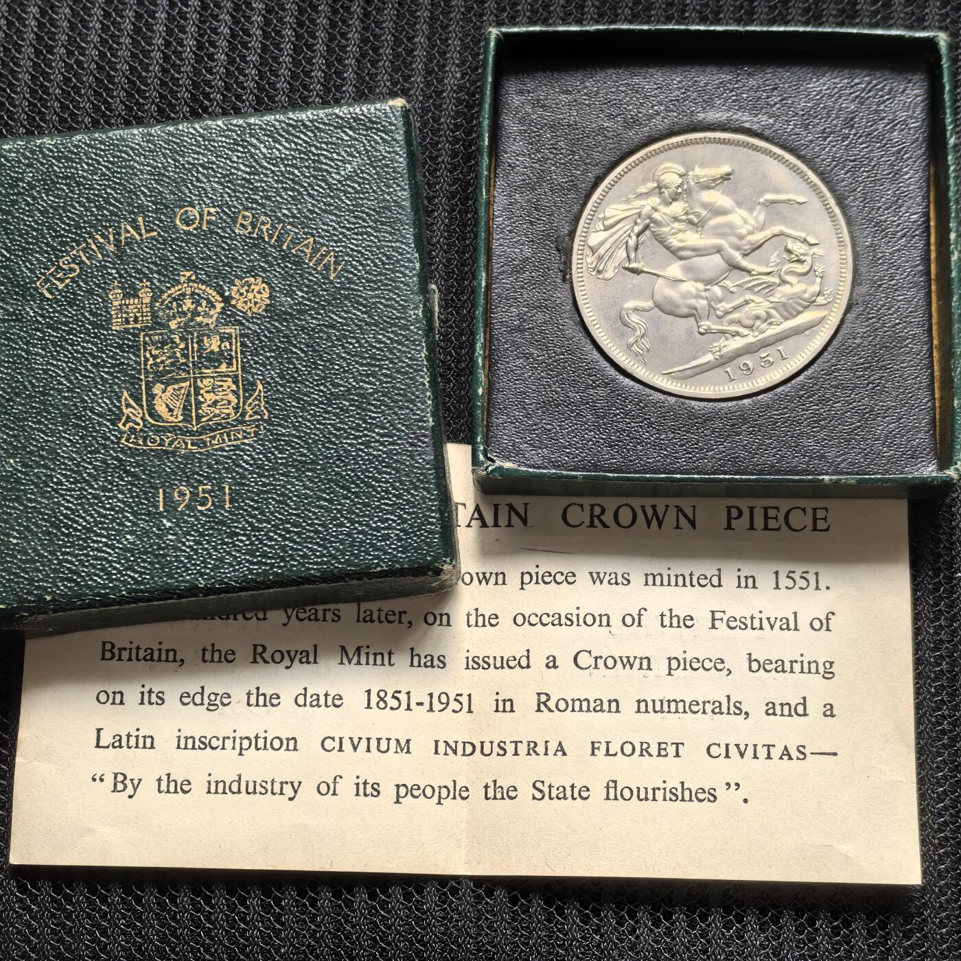 道一币馆币章第一百六十二场 绿色原盒证 英国1951年乔治六世镍马剑银币