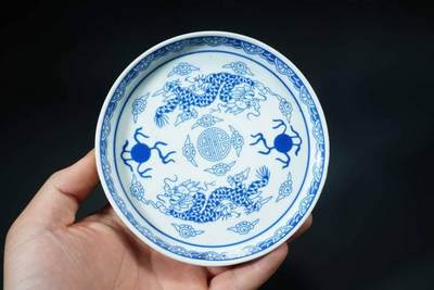 上海都达杂项专场一（全场包邮） - 青花双龙戏珠纹碟51-260