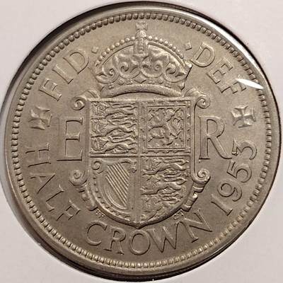 布加迪🐬～世界钱币(上海)🌾第 269 期 /  各国套币和散币 - 英国🇬🇧 1953年 1/2克朗 好品相