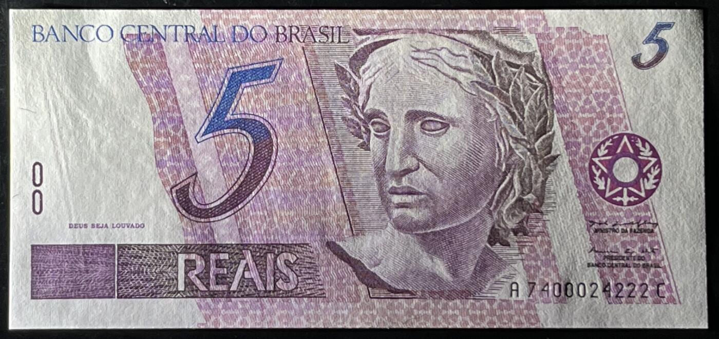 小福收藏拍卖第199期 裸钞场 本期有多张豹子号靓号 瑞士1000法郎 经典提香 毛里求斯首发年大全套 白俄罗斯5000000卢布 苏里南10000盾  爱沙尼亚  苏丹 西班牙 保加利亚 古巴等多国精美纸币 巴西 1997-2011年 5雷亚尔 豹子号222 unc