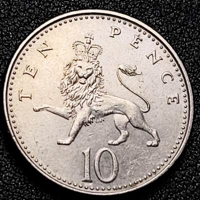 泉币菌-第170场- 精品福利场 - 英国 10便士镍铜硬币 女王 24.5mm  狮子