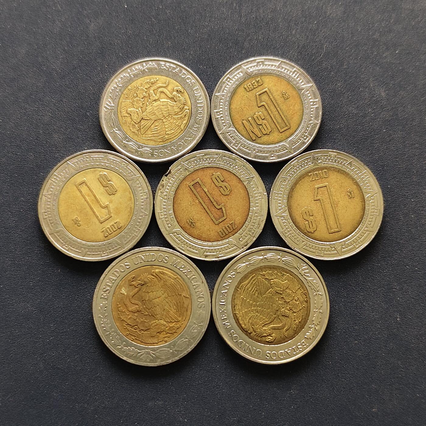 【全场包邮】纯粹捡漏拍494场 墨西哥各年份1比索7枚一组