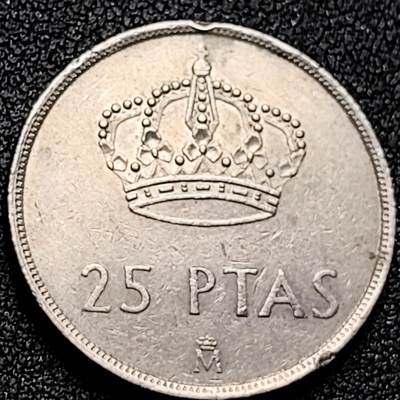 泉币菌-第170场- 精品福利场 - 1983 西班牙25比塞塔镍币 26.5mm皇冠