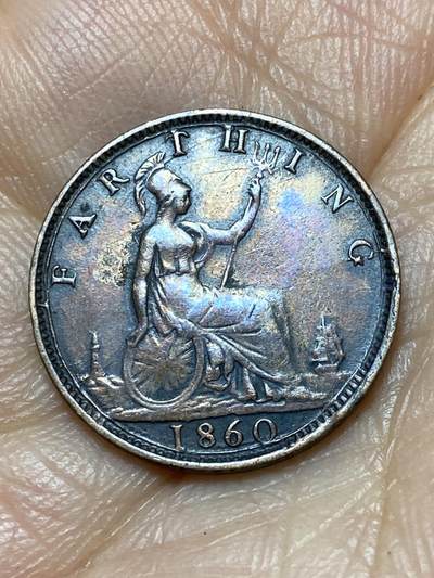 2026年第七场(总第一百七十六场）外国好品散币场(免佣金) - 英国🇬🇧1860年1法新(维多利亚女王中年桂冠第一版，首发年，Toothed border–齿边缘版本)