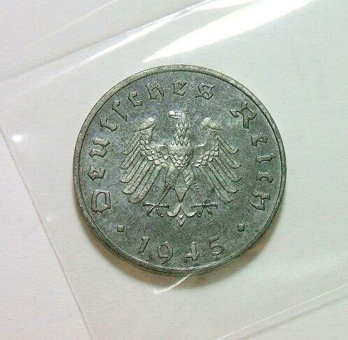 极稀 盟军占德国 1945年F版10芬尼拔毛鹰 精制PROOF版